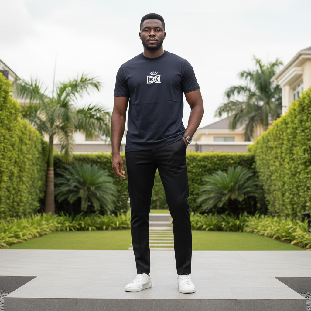 Dark Navy Crown Logo Graphic Short-Sleeved Shirt - Model Front