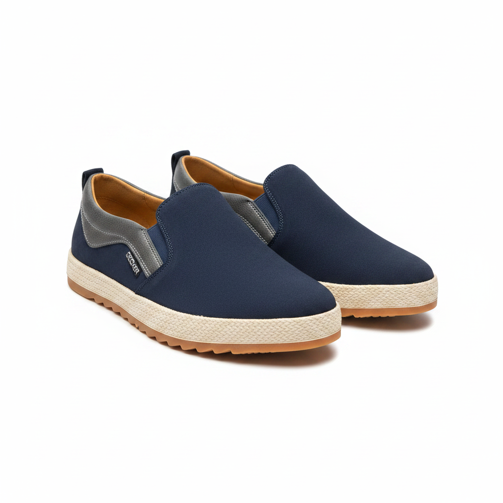 Geoxer navy blue slip-on loafer ghost mannequin product shot, plain white background