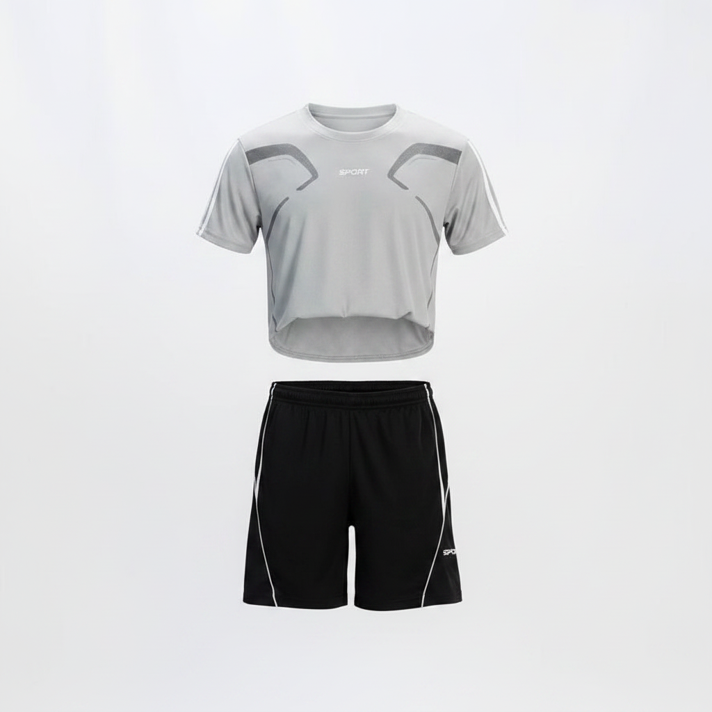 Grey Graphic Sports Set - Ghost Mannequin Front