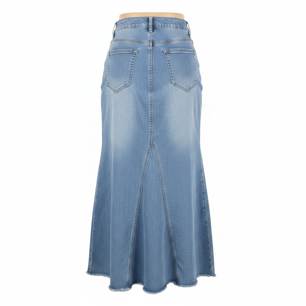 Light Blue Denim Maxi Skirt - Ghost Mannequin Back
