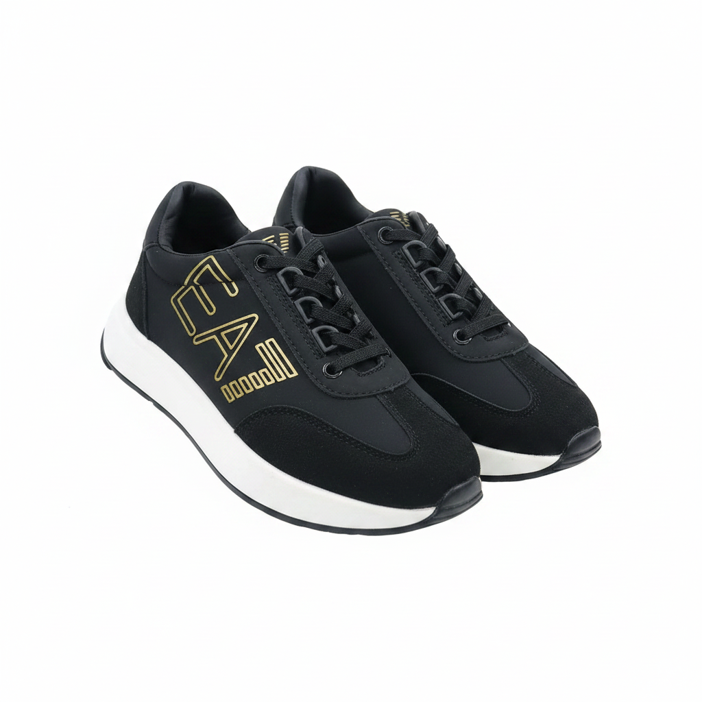 Kids' Black Gold-Print Lace-Up Sneaker - Ghost Mannequin