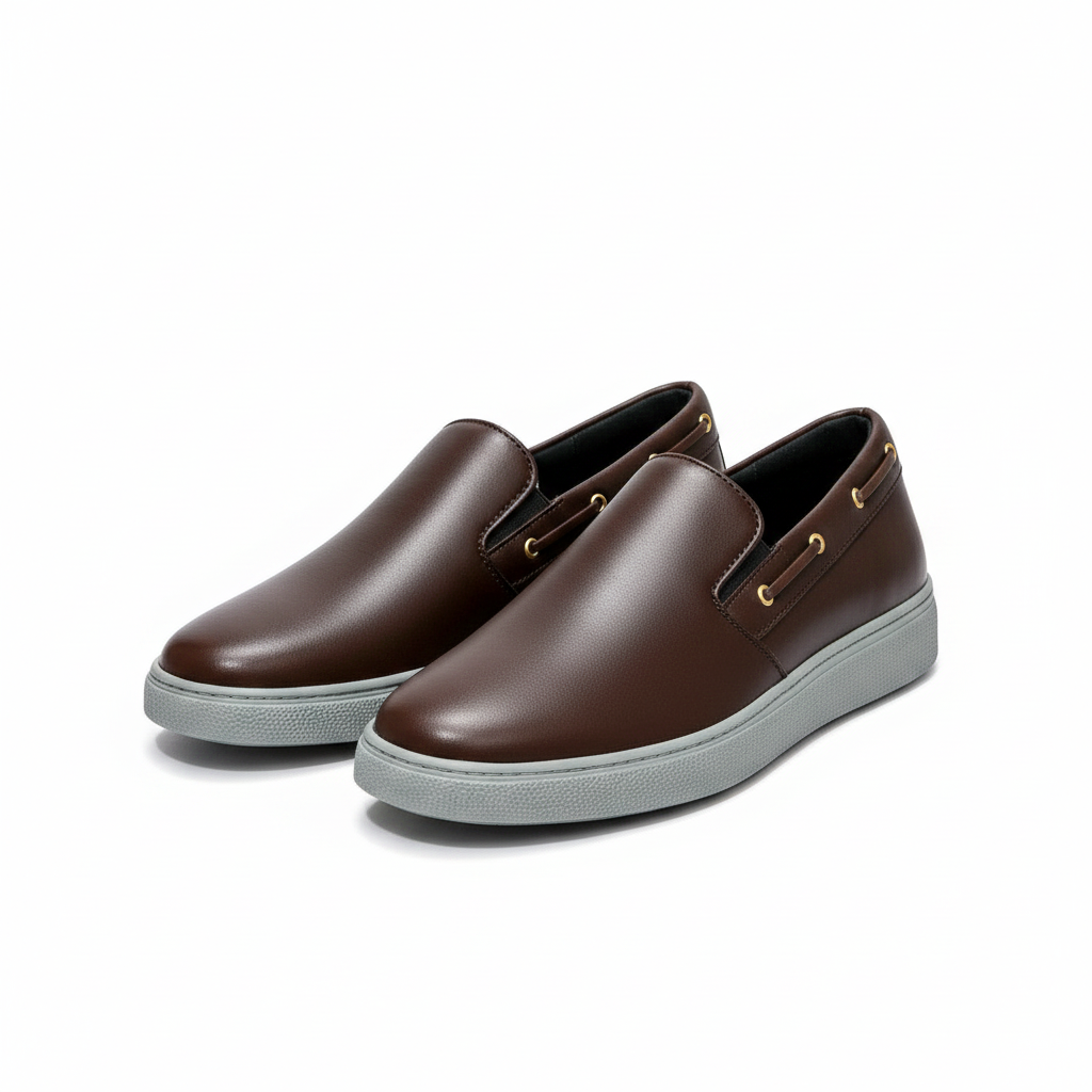 Dark Brown Gold Eyelet Slip-On Loafer - Ghost Mannequin