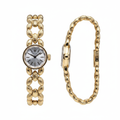 Women's gold chunky chain bracelet silver sunray dial wristwatch — ghost mannequin front and side view