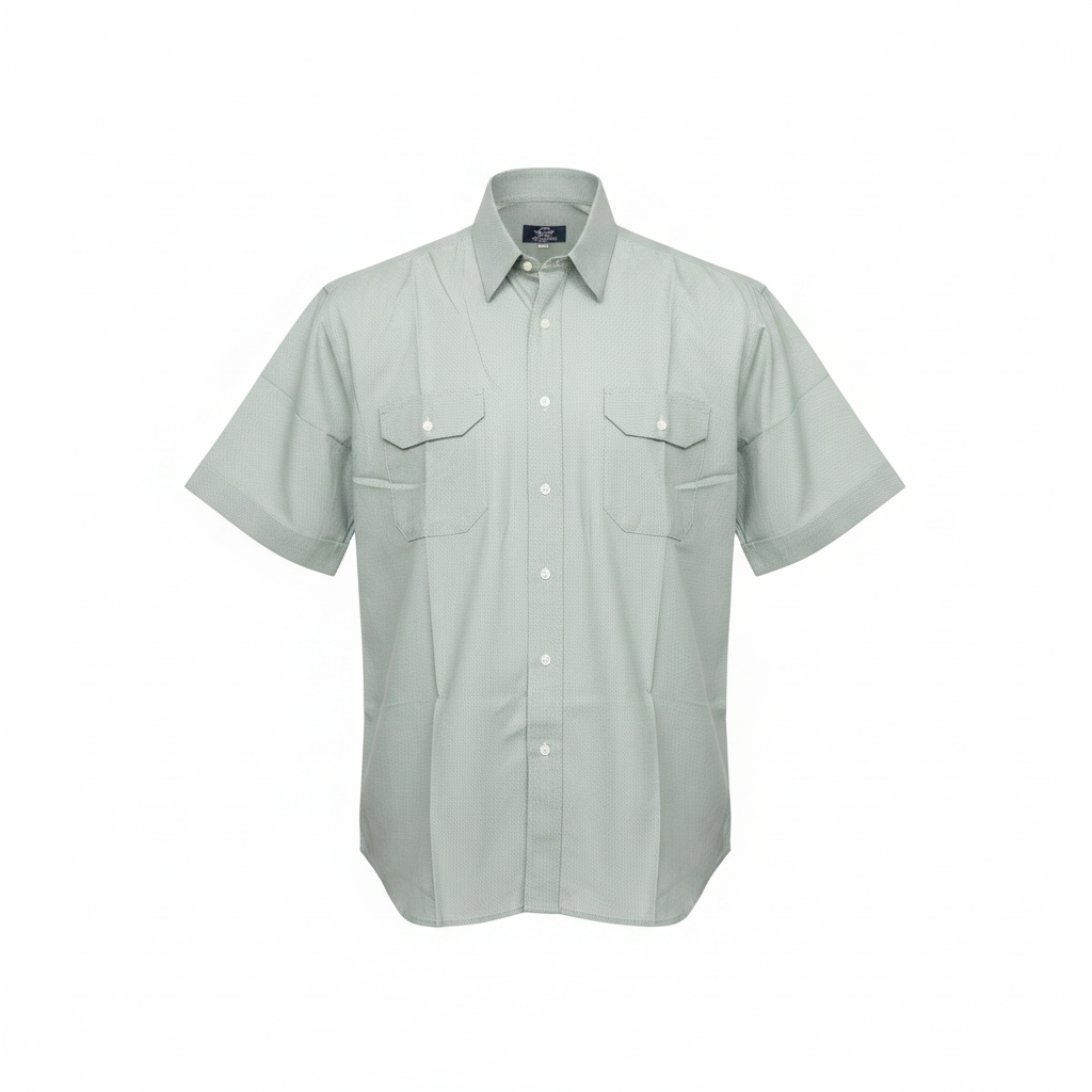 Sage Green Micro-Texture Short-Sleeved Shirt - Ghost Mannequin