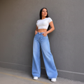 Light Blue High-Waist Wide-Leg Jeans - Model Front