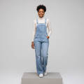 Light Blue Wide-Leg Denim Dungarees – Front Model
