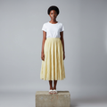Butter Yellow Flowy Gathered Midi Skirt - Model Shot