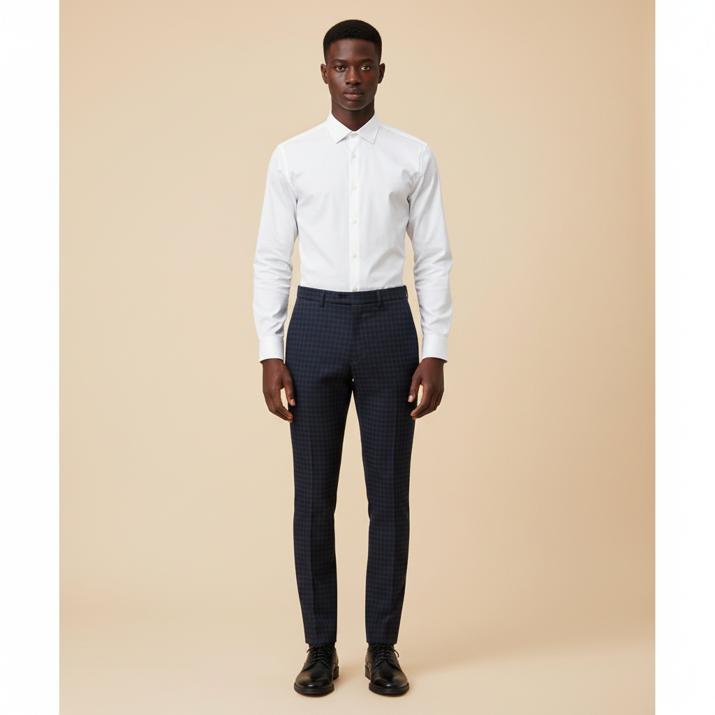 Chukmore Navy Micro-Check Slim Formal Trousers - Model Shot