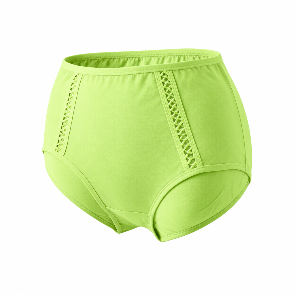 Lime green high-waist briefs with criss-cross trim