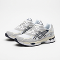 Pair of silver-white layered mesh sneakers on white