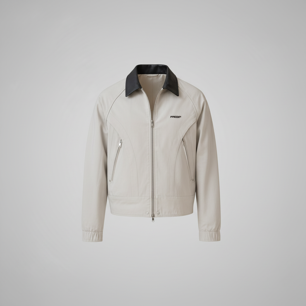 Ghost mannequin cream contrast collar zip-up jacket