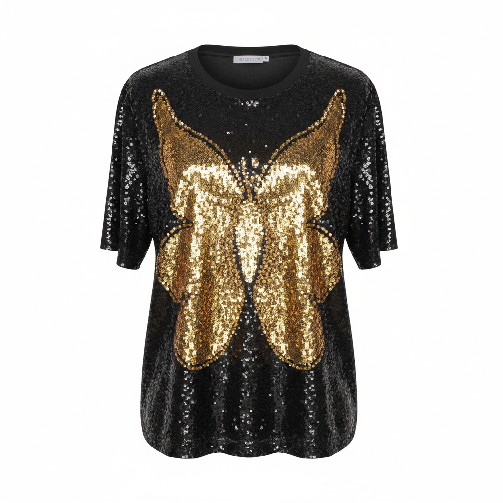 Ghost Mannequin – Gold Butterfly Sequin Top