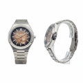 Gradient sunburst dial automatic titanium watch front and side ghost mannequin view