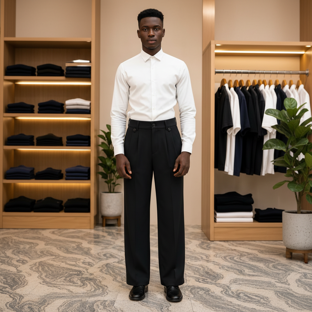 Chukmore Black High-Waist Wide-Leg Tailored Trousers - Model Shot