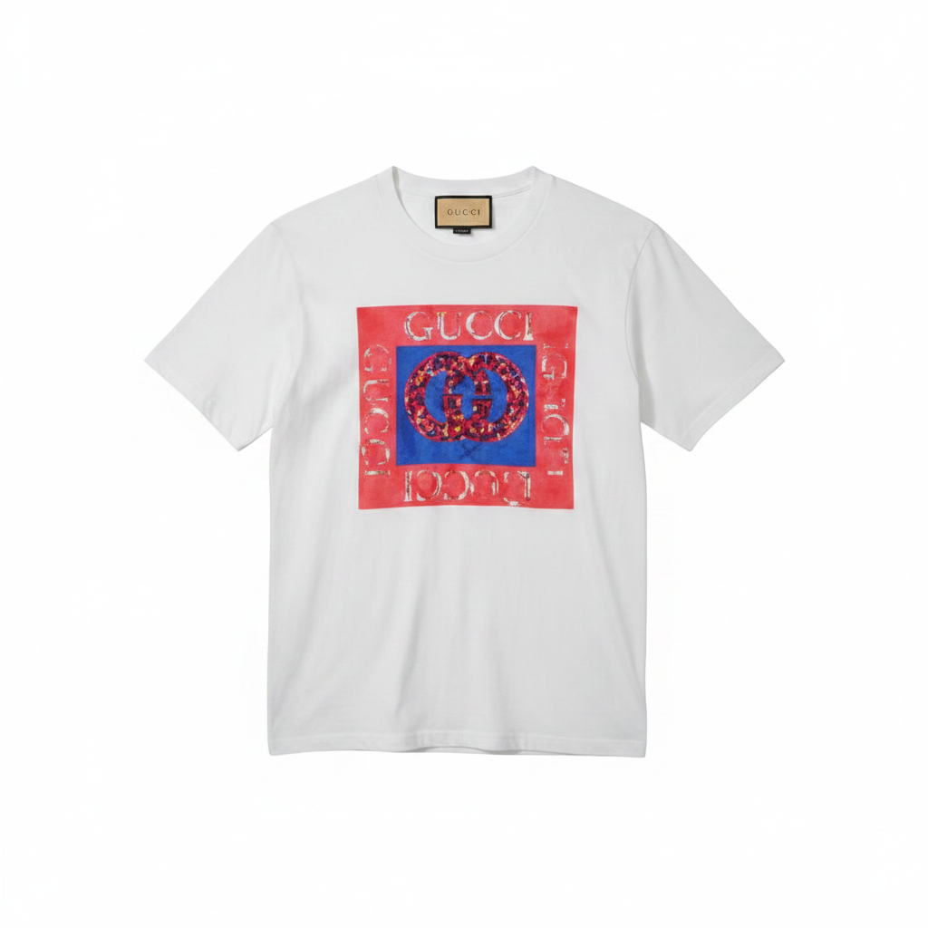 Ghost Mannequin Front – White Red Crest Crapo Top