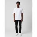 Man wearing the plain white crew neck t-shirt