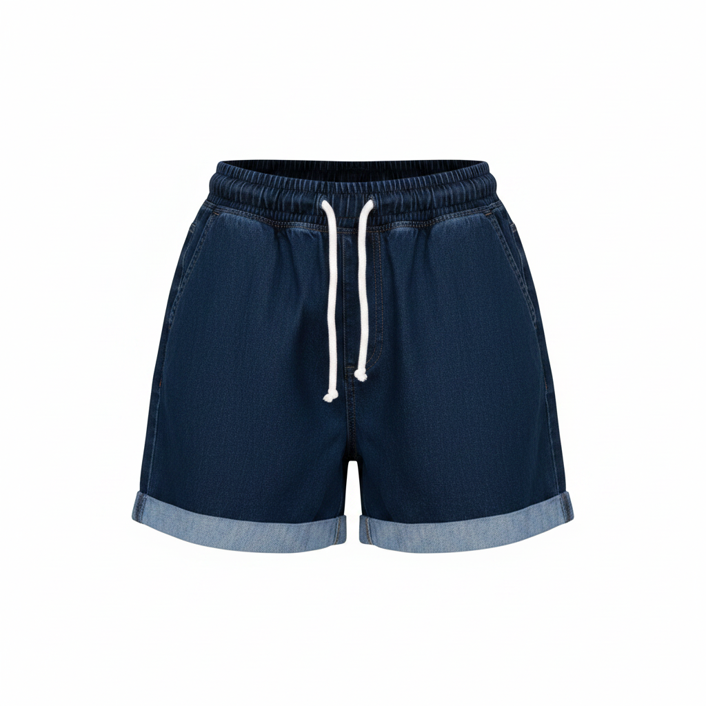 Dark Navy Drawstring Cuffed Denim Shorts - Ghost Mannequin