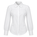 White gathered bishop-sleeve collared blouse on an invisible mannequin against white