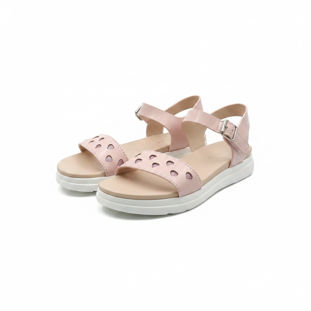 Women's blush pink glitter heart stud platform sandal ghost mannequin pair view