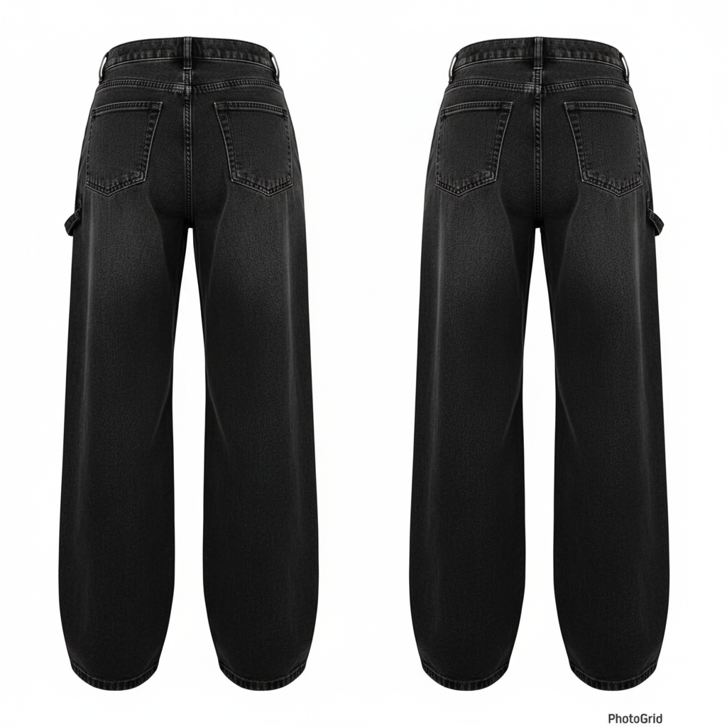 Black Washed Wide-Leg Jeans – Back Ghost Mannequin