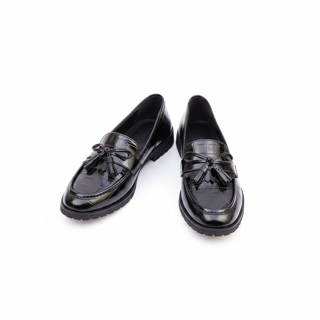 Black Patent Croc Tassel Loafer - Ghost Mannequin
