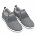 Pair of grey knit band-detail slip-on sneakers on white