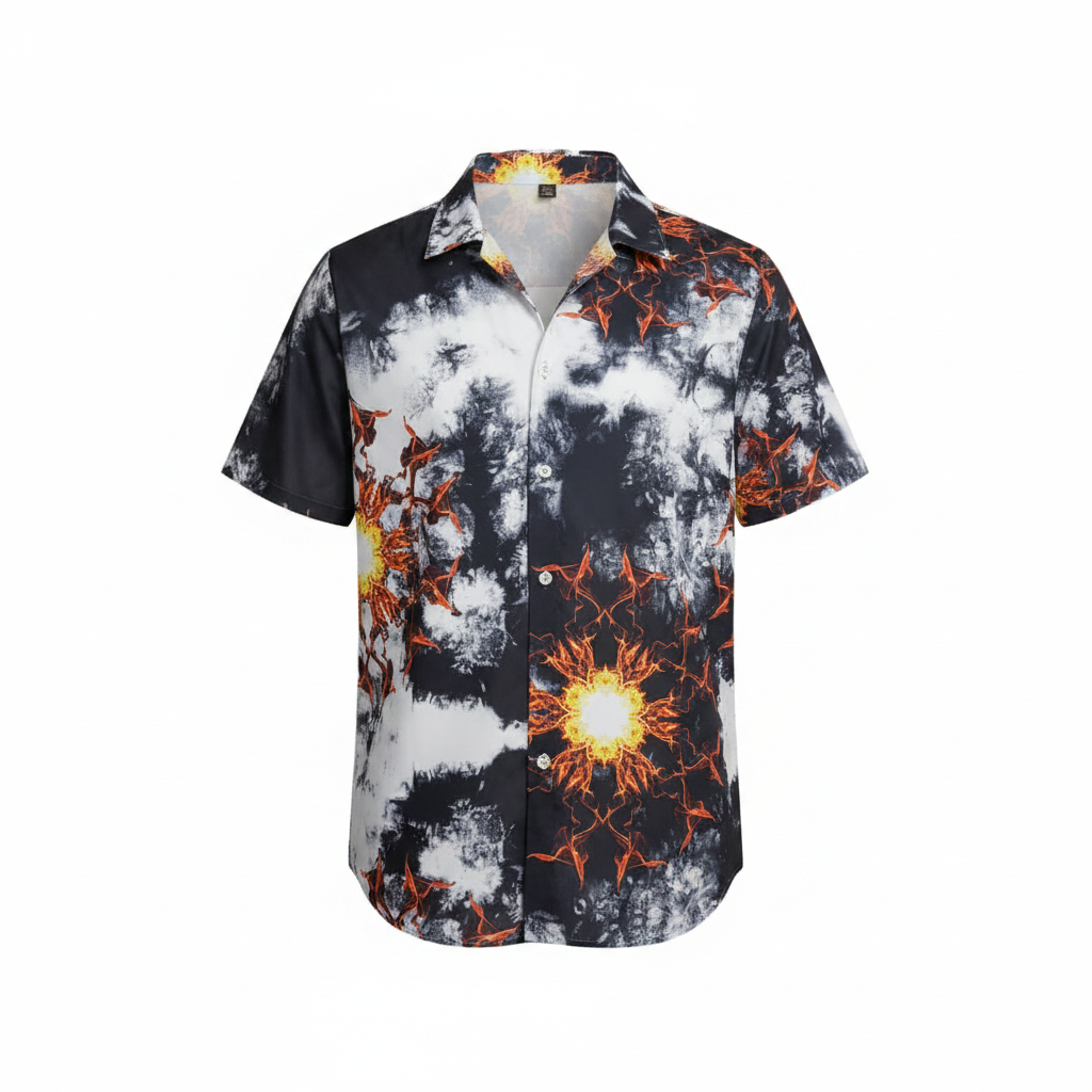 Solar Burst Tie-Dye Print Short-Sleeved Shirt - Ghost Mannequin