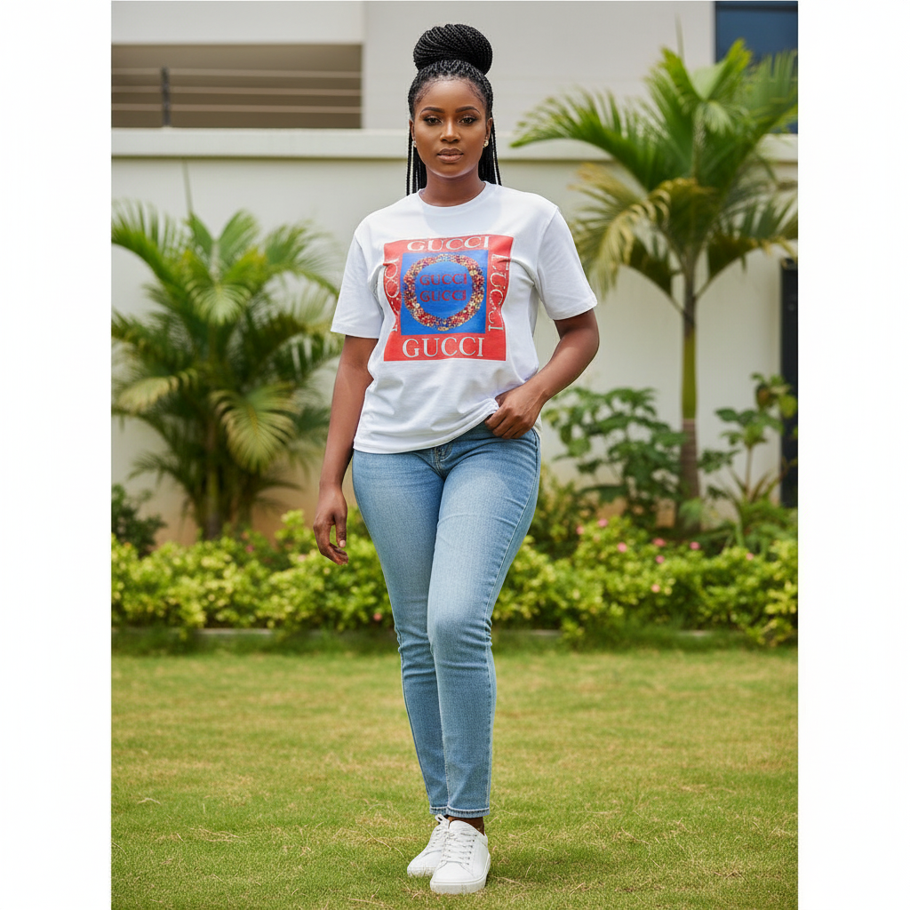 Model Front – White Red Crest Crapo Top