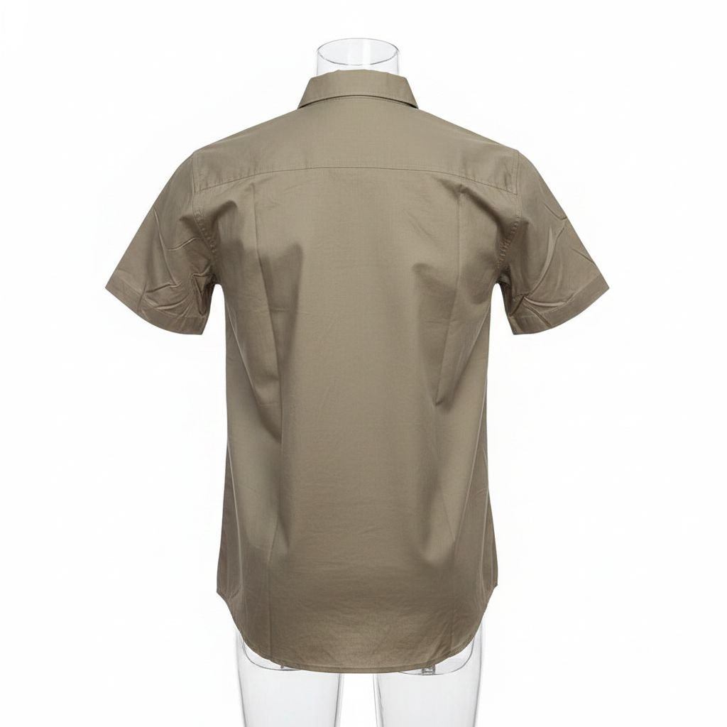 Olive Tropical Print Short-Sleeved Shirt - Ghost Mannequin Back