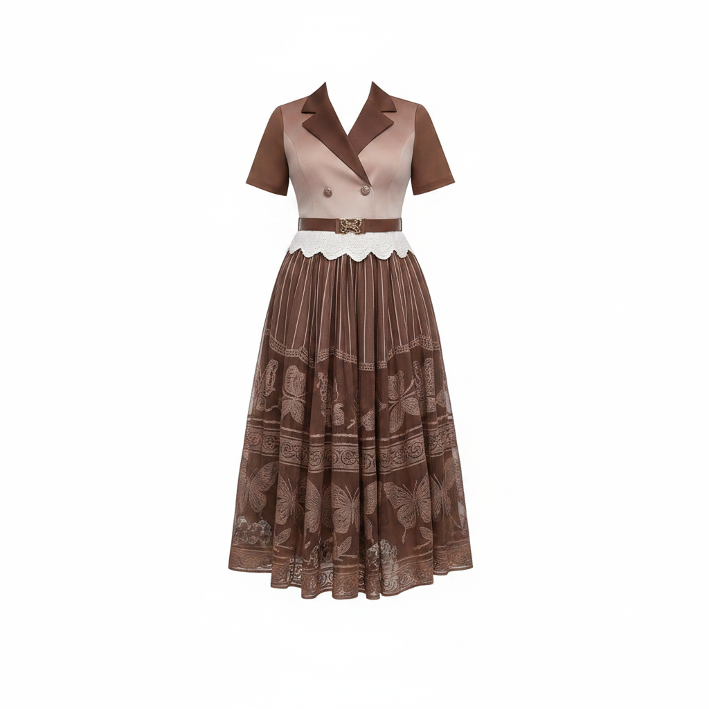 Chocolate Brown & Beige Blazer Floral Tiered Skirt Set – Ghost Mannequin