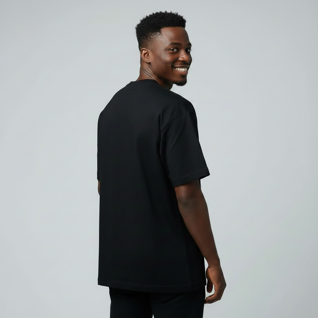 Black Romantic Graphic Oversized Tee - Model Back