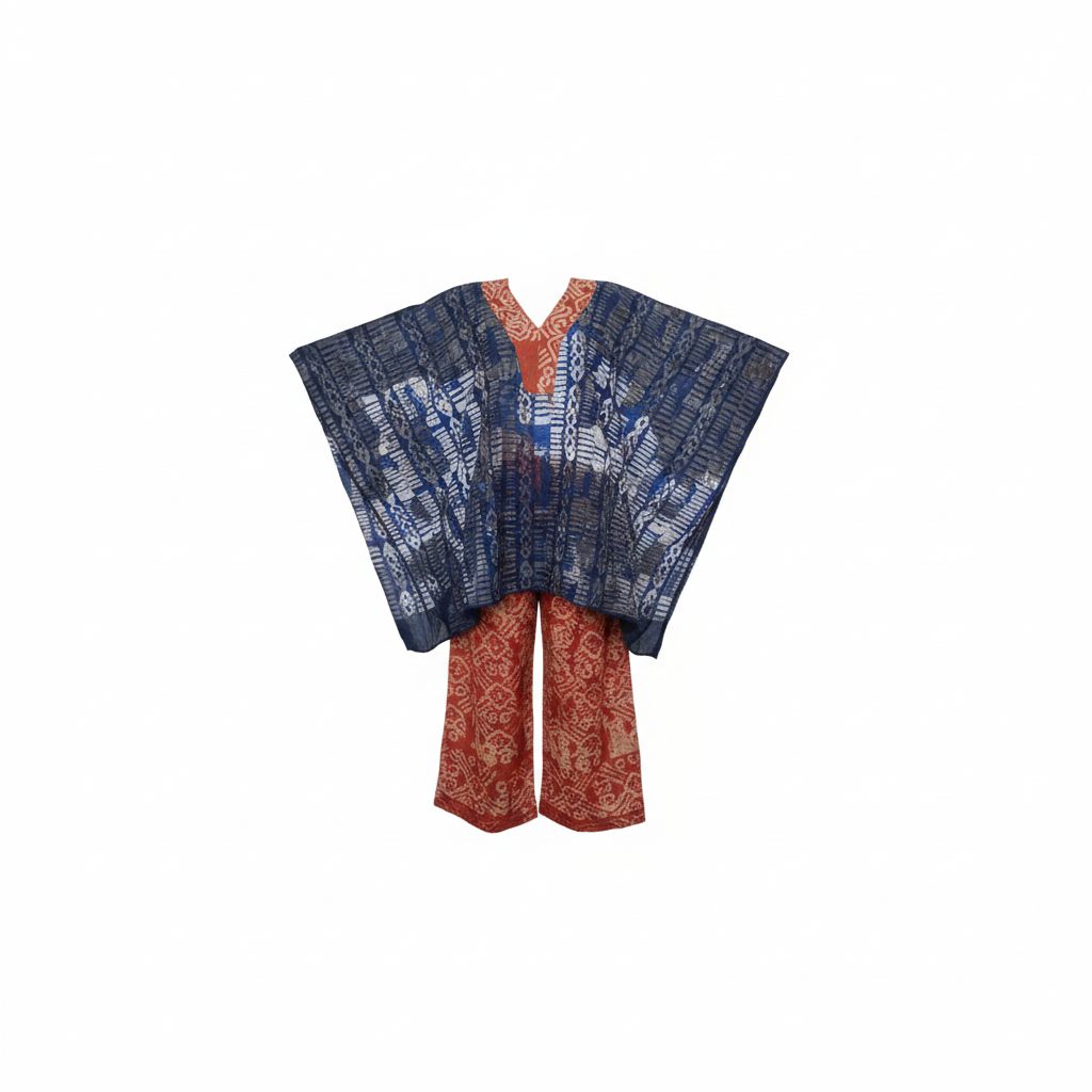 Women's Navy Adire Bubu Set – Ghost Mannequin View
