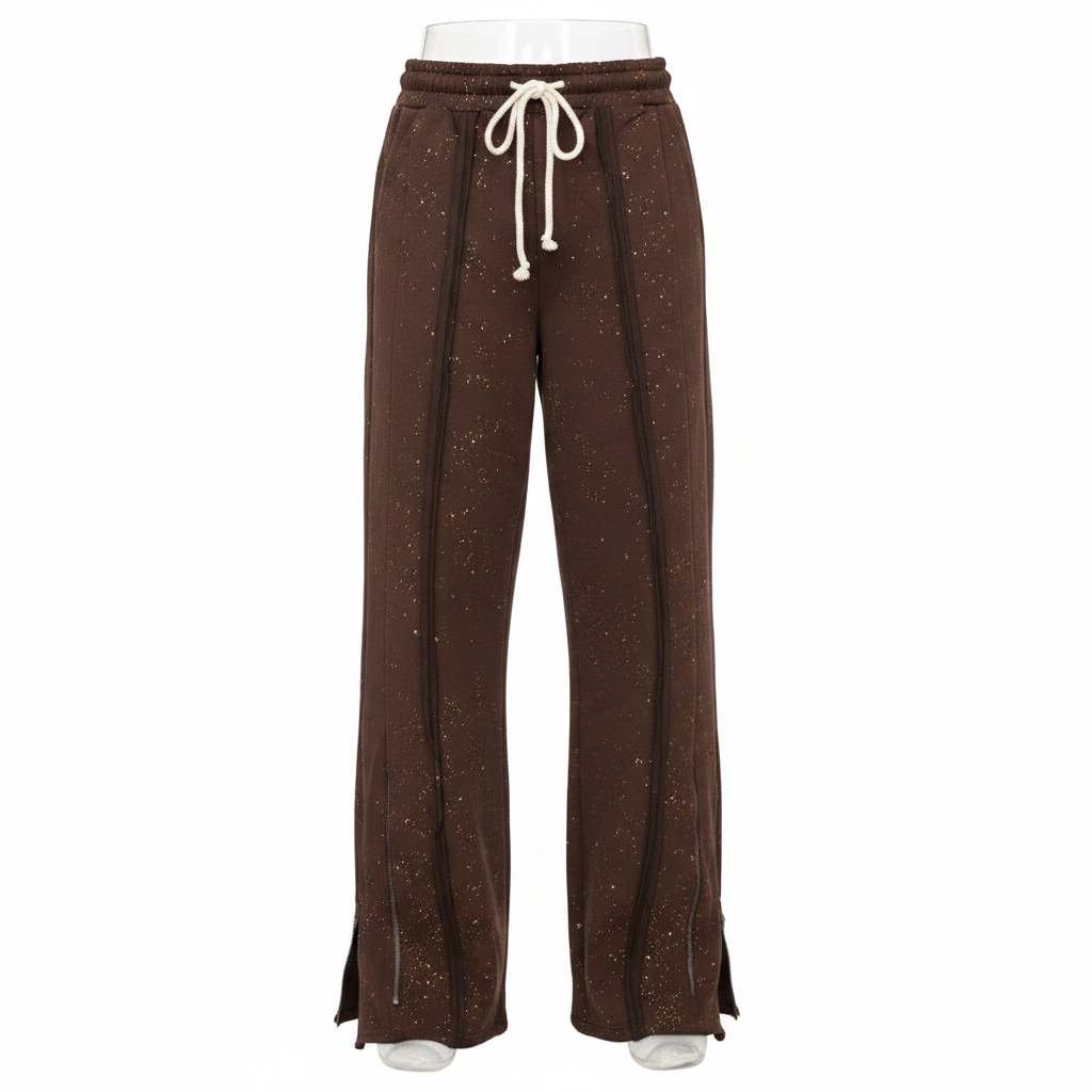 Brown Glitter Wide-Leg Sweatpants – Front Ghost Mannequin