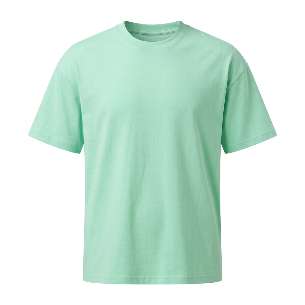 Plain mint-green crew-neck T-shirt on an invisible mannequin