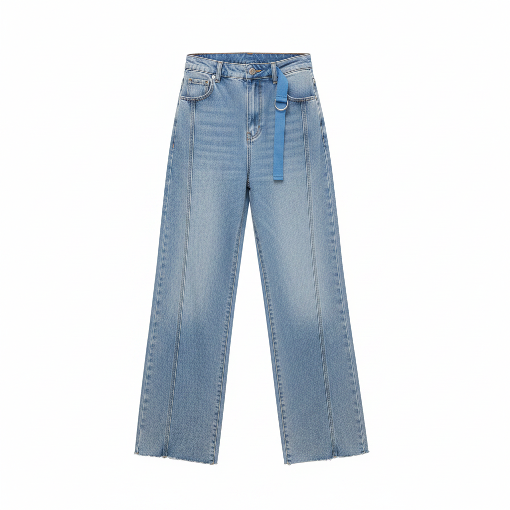 Men's light blue wide-leg denim jeans ghost mannequin front view
