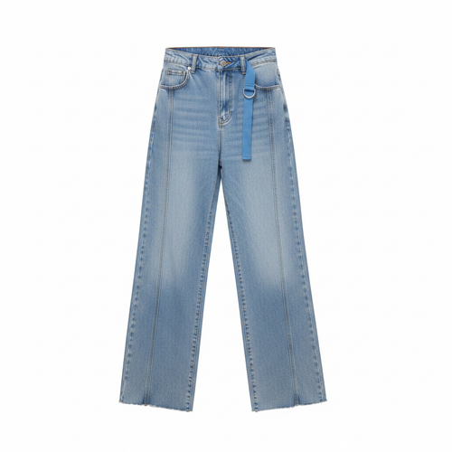 Men's light blue wide-leg denim jeans ghost mannequin front view