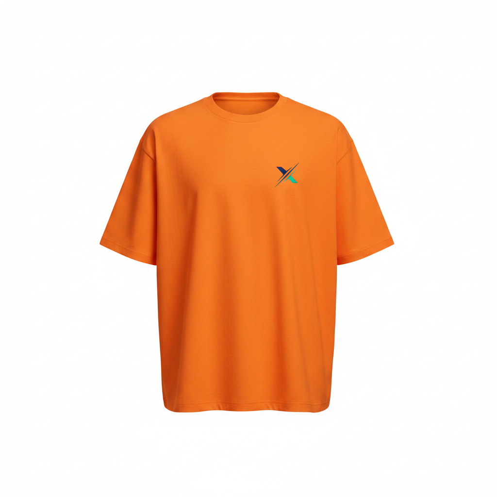 Unisex bright orange abstract geometric graphic tee – ghost mannequin front view