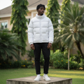 Men's White Quilted Oversized Puffer Jacket – Nigerian Male Model Shot