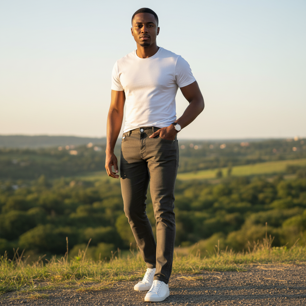 Nigerian model wearing Dark Olive Slim Straight Pants