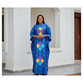 Royal Blue Diamond Patchwork Satin Kaftan - Front Model View