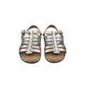 Kids gold metallic multi-strap gladiator sandal ghost mannequin pair view