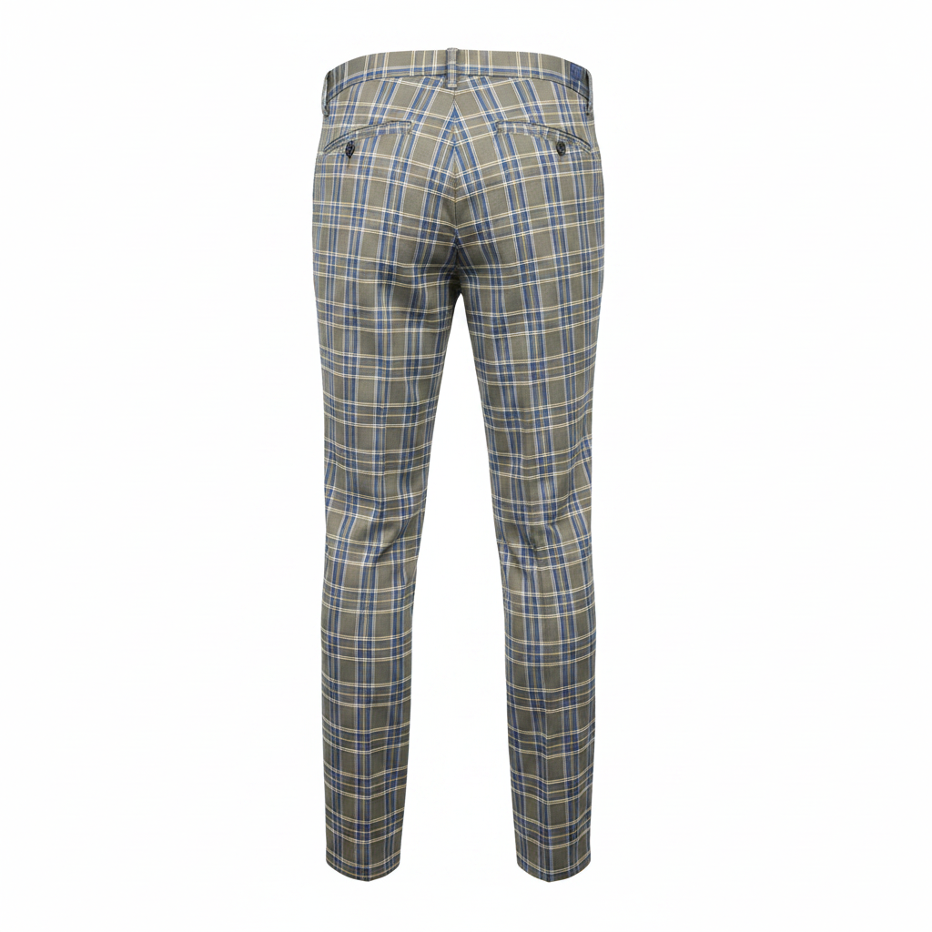Olive Green Blue Plaid Trousers – Back Ghost Mannequin
