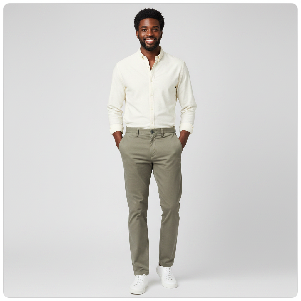 Dockers Khaki Chino Trousers Grey Green - Model Front