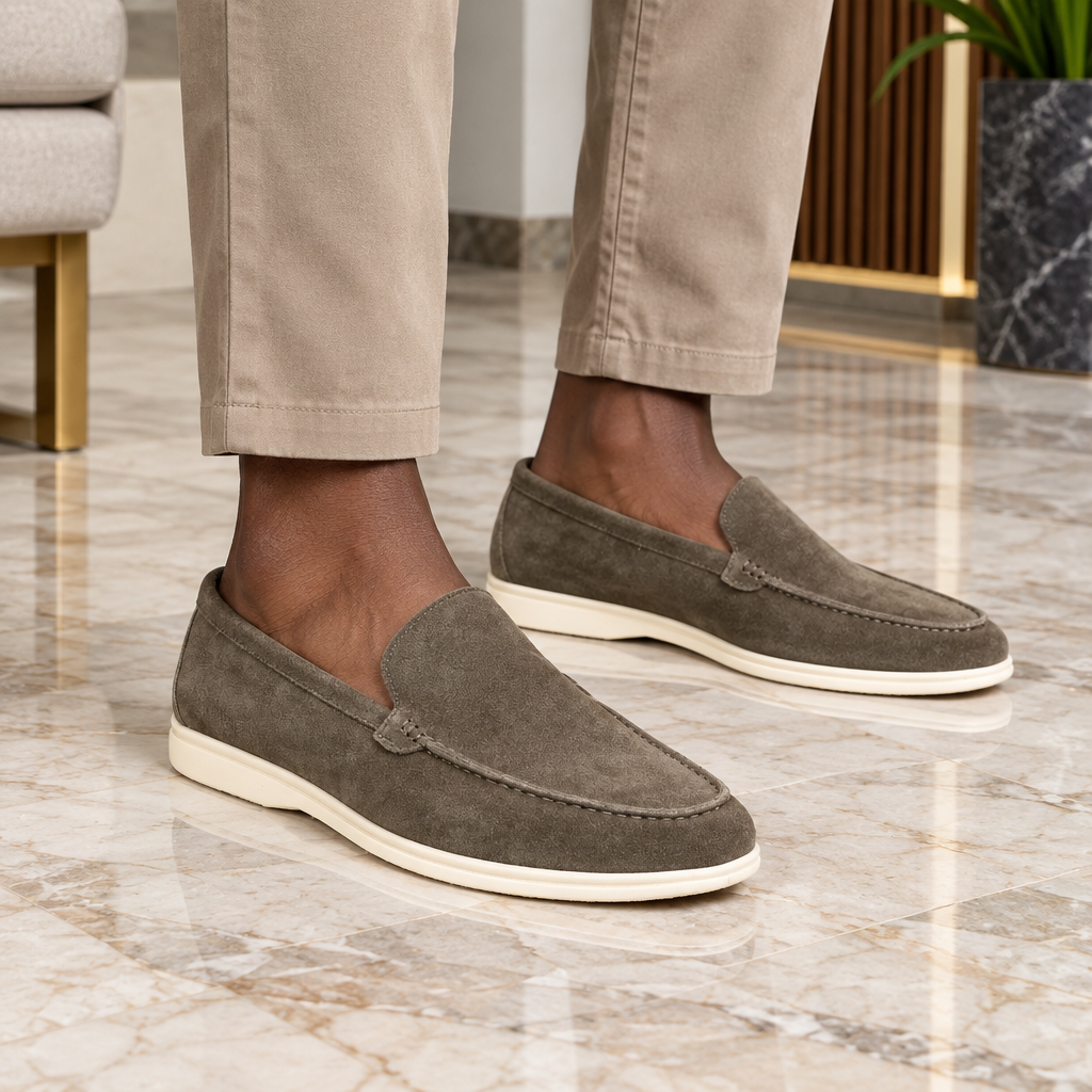 Summer Walk Suede Loafer – Olive, Model Shot