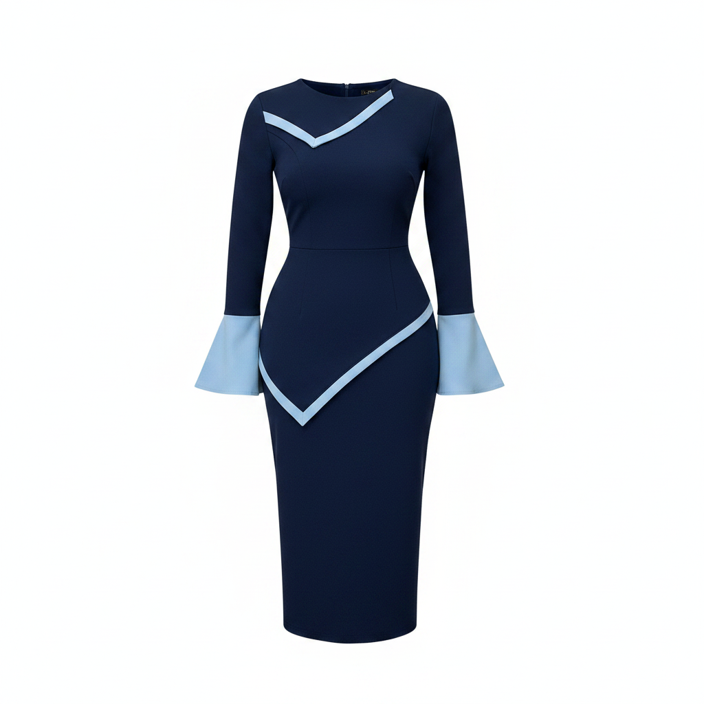 Navy Chevron Trim Bodycon Midi Dress – Ghost Mannequin