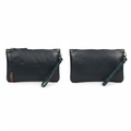 Mexican navy leather men's clutch ghost mannequin front and back view