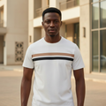 Stripe Crew Tee front view on Nigerian male model