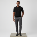 Black Ribbed Polo Silver Coin Buttons - Model Front