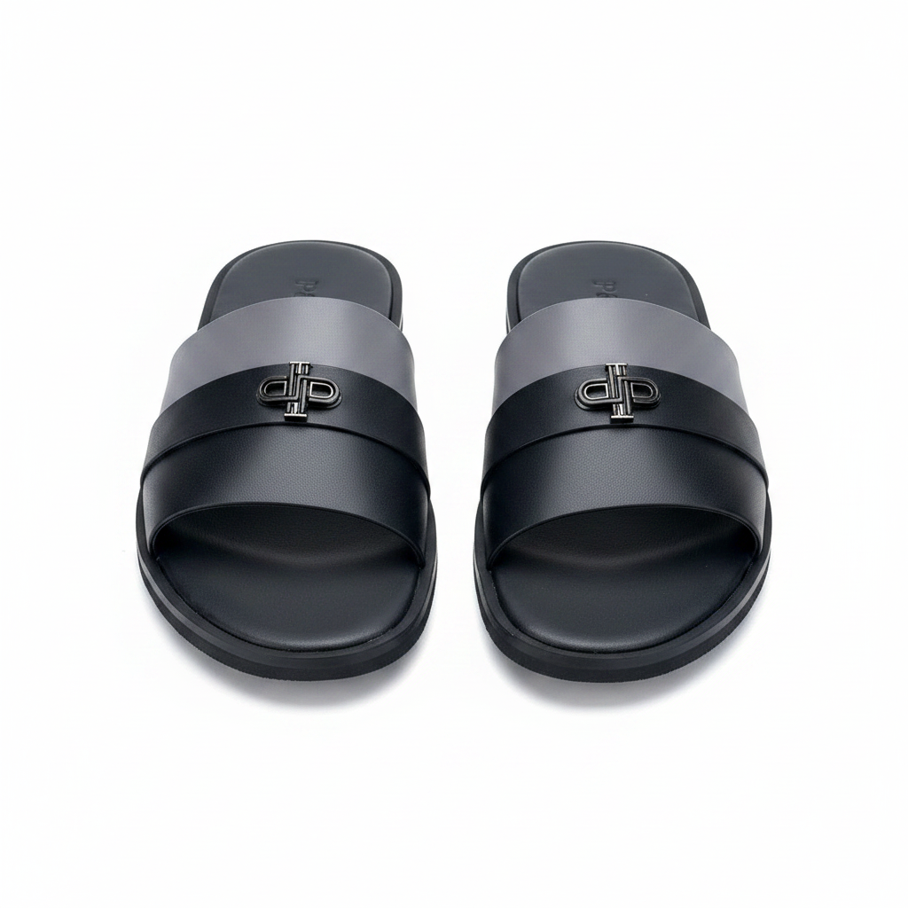 Men's Black & Grey Single Strap Slide Sandals — Ghost Mannequin