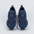 Navy and white mesh lace-up sneaker pair on a light grey background
